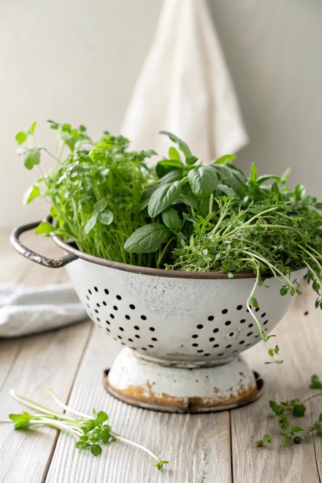Breathe new life into old treasures with this charming DIY colander planter, perfect for adding a touch of greenery to your space!