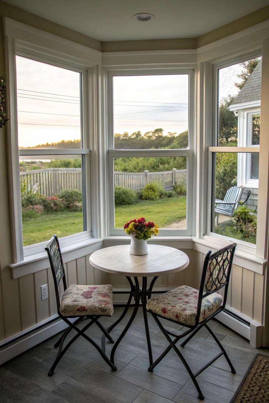 A charming dining area with a view.