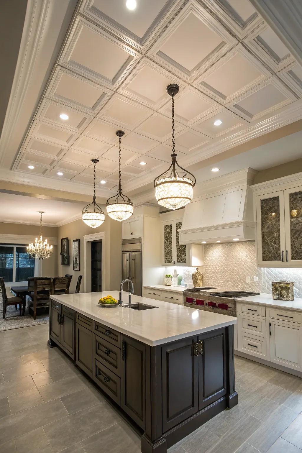 Inject sophistication and dimension with a beautifully crafted layered ceiling.