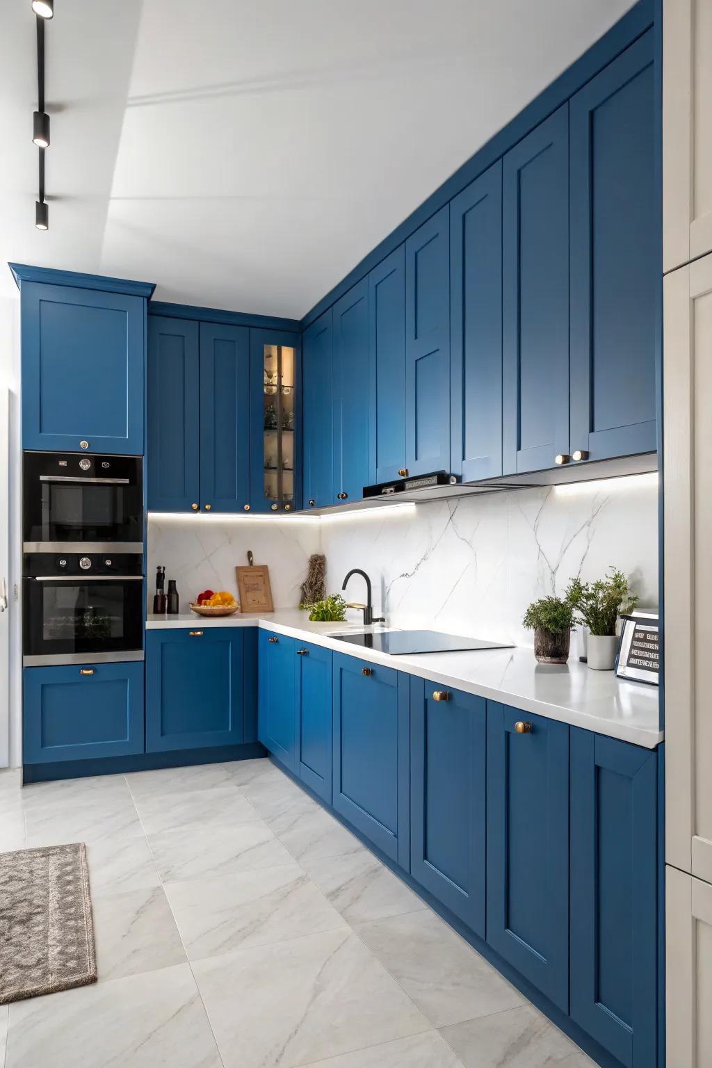 Striking blue highlights inject a lively touch into any kitchen setting.