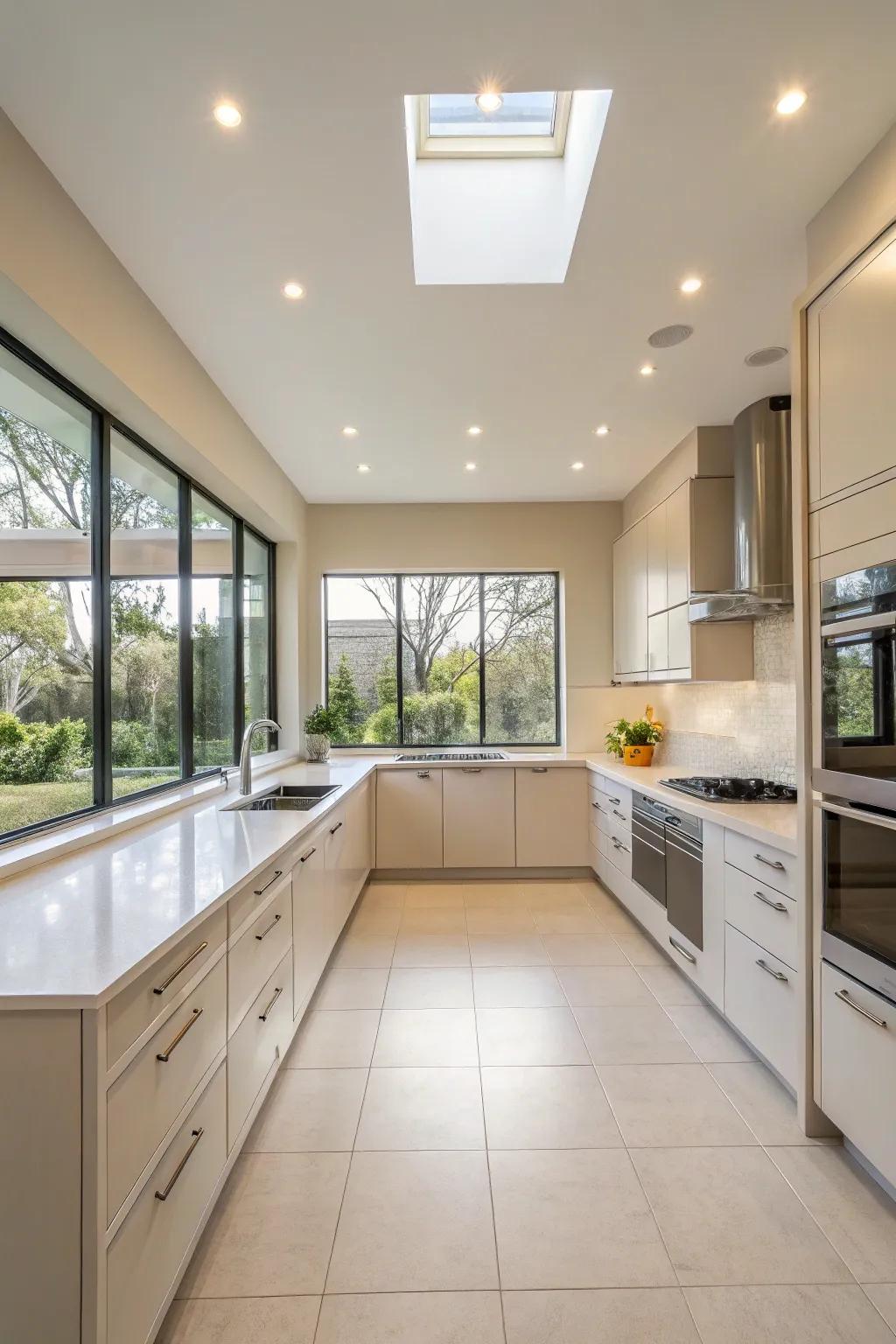 Recessed lighting providing a seamless and modern look.