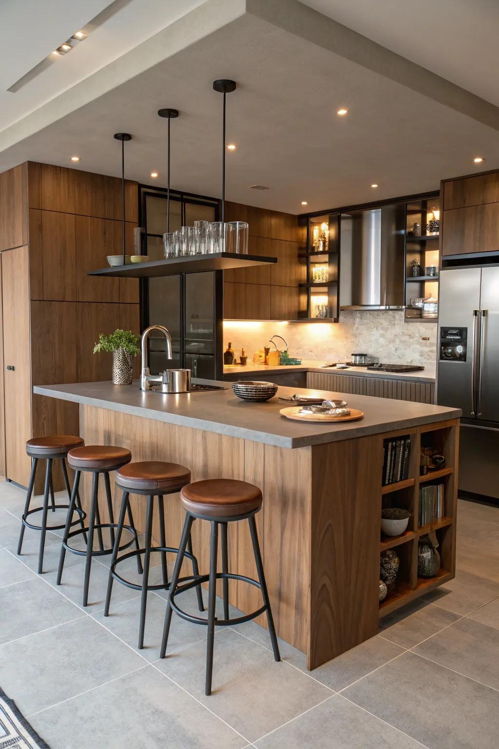 Island seating turns the kitchen into a social core.