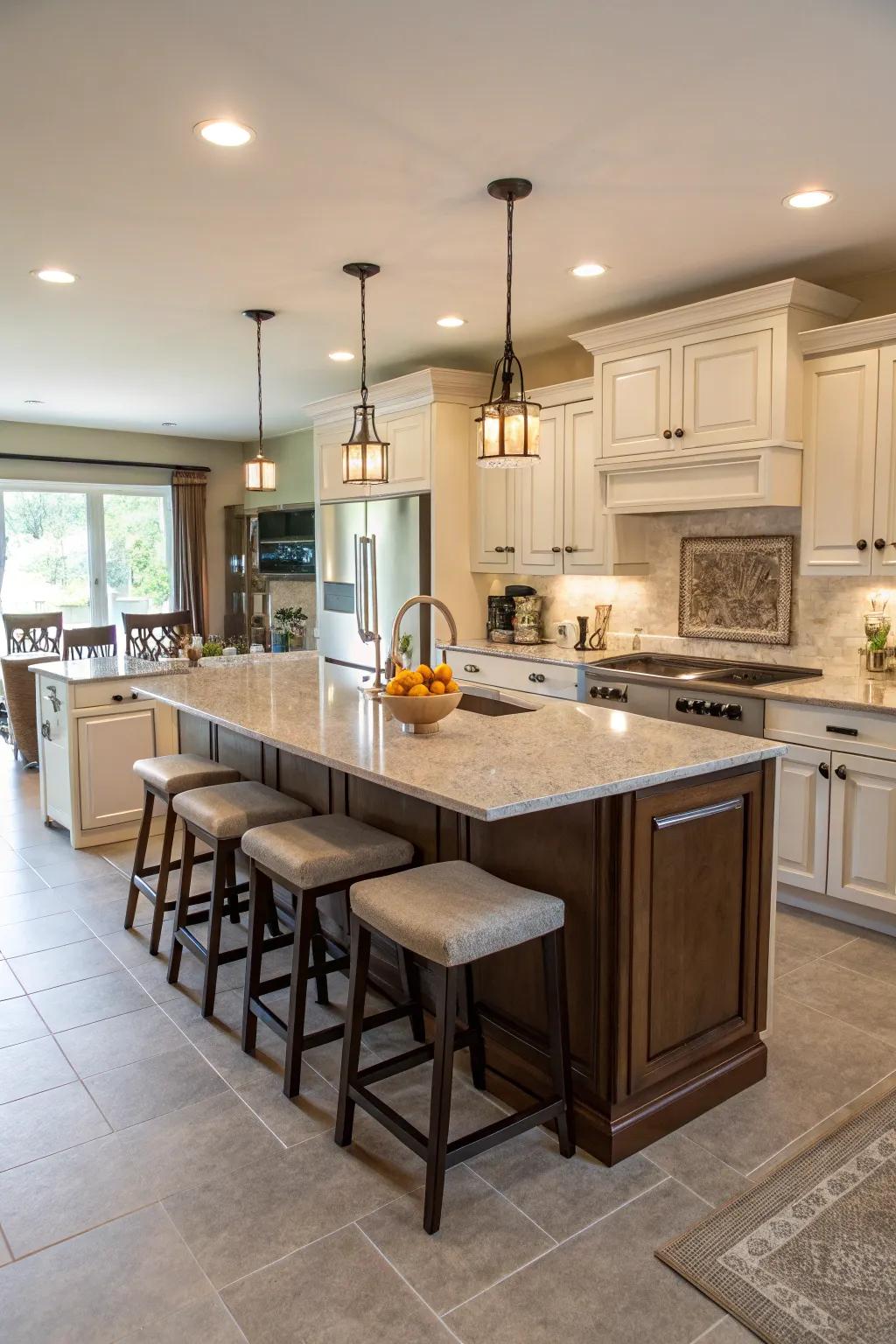 A versatile central kitchen feature acts as an elegant main attraction.