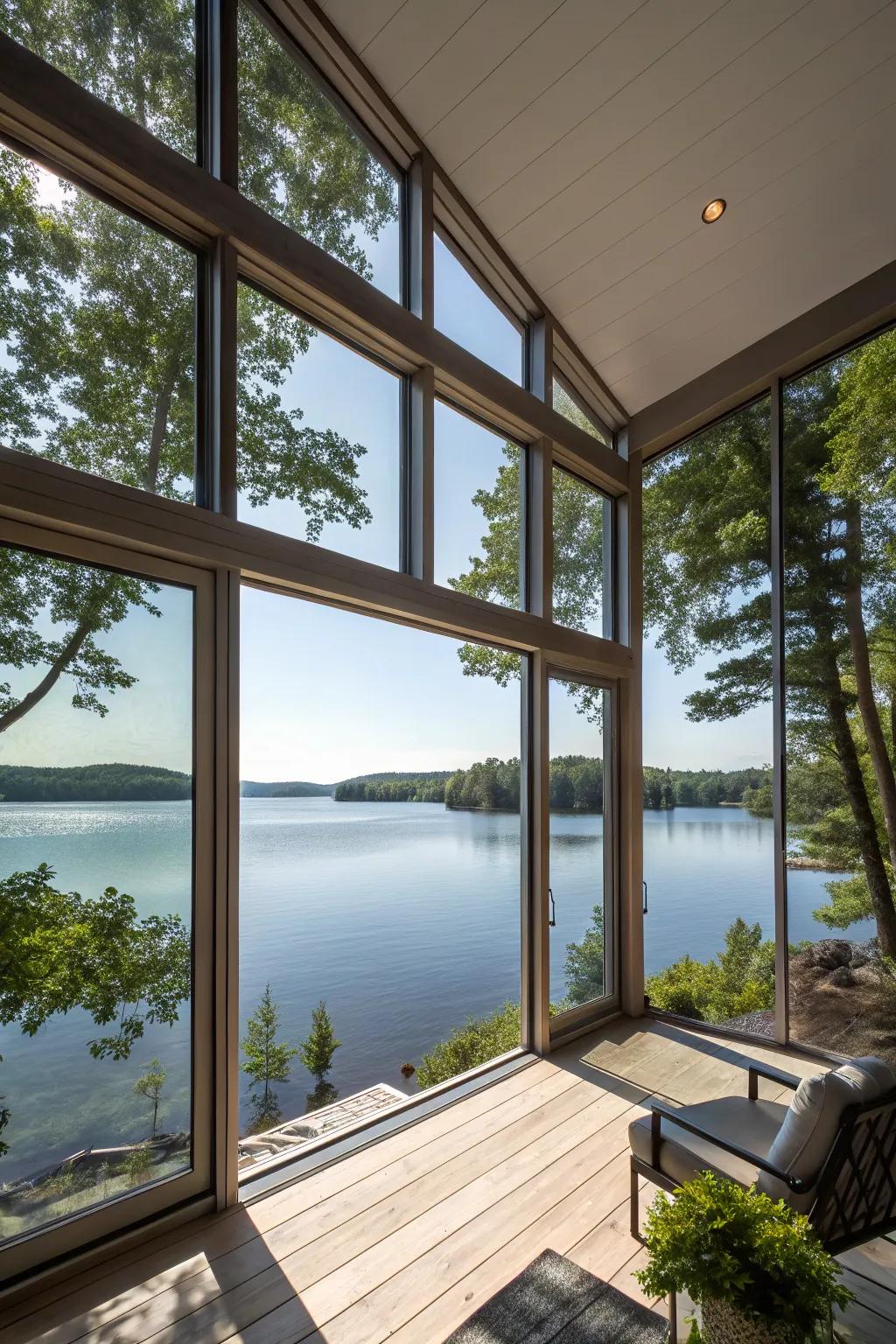 Expansive windows offer breathtaking views and natural light.