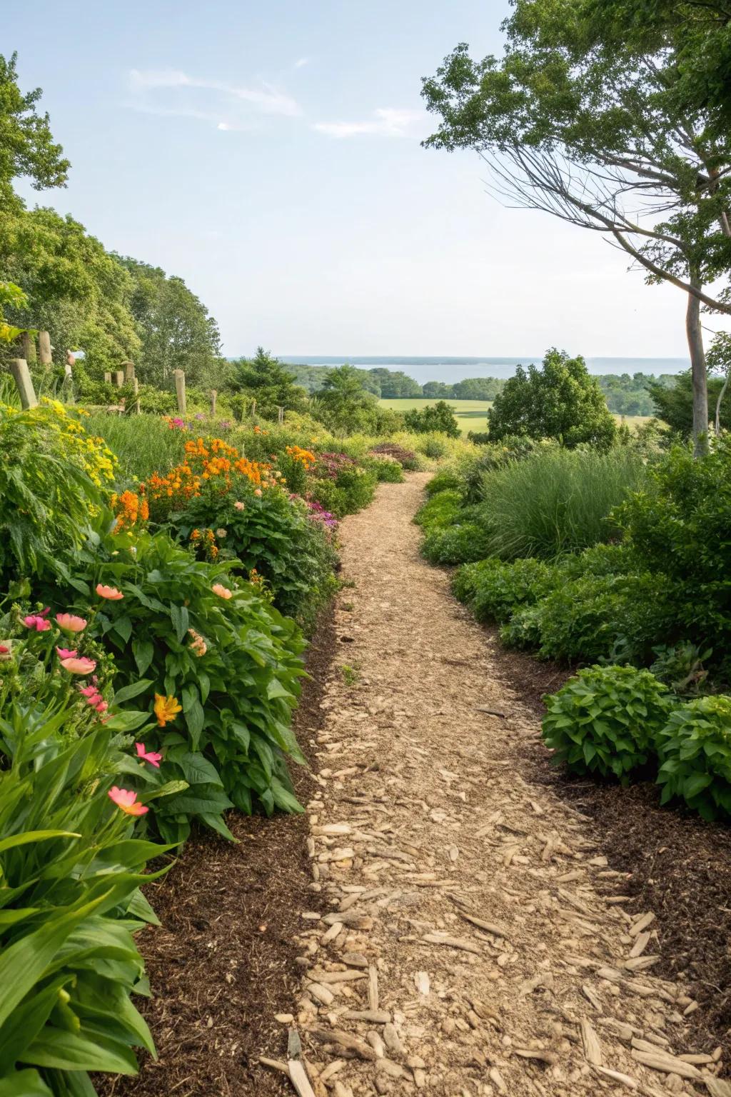 Create charming pathways using natural mulch.