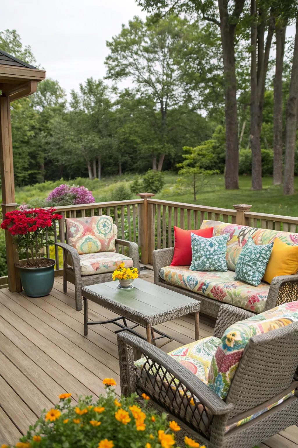 A cozy nook invites relaxation and adds charm to your deck.