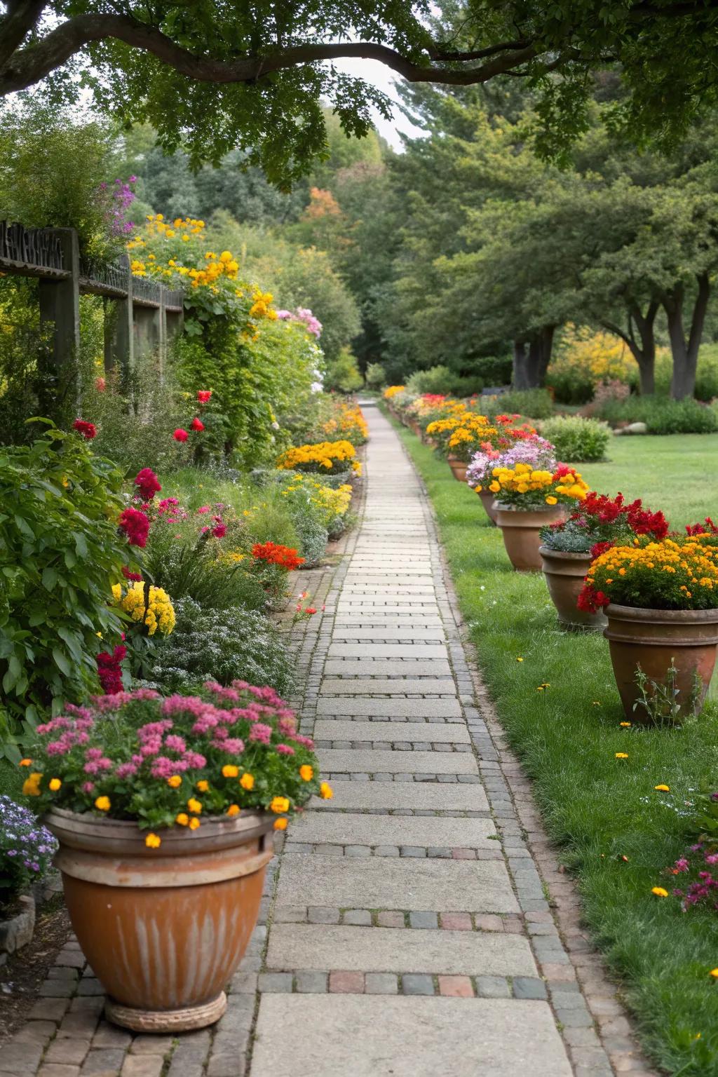 Direct your visitors with a vibrant walkway bordered by planters.