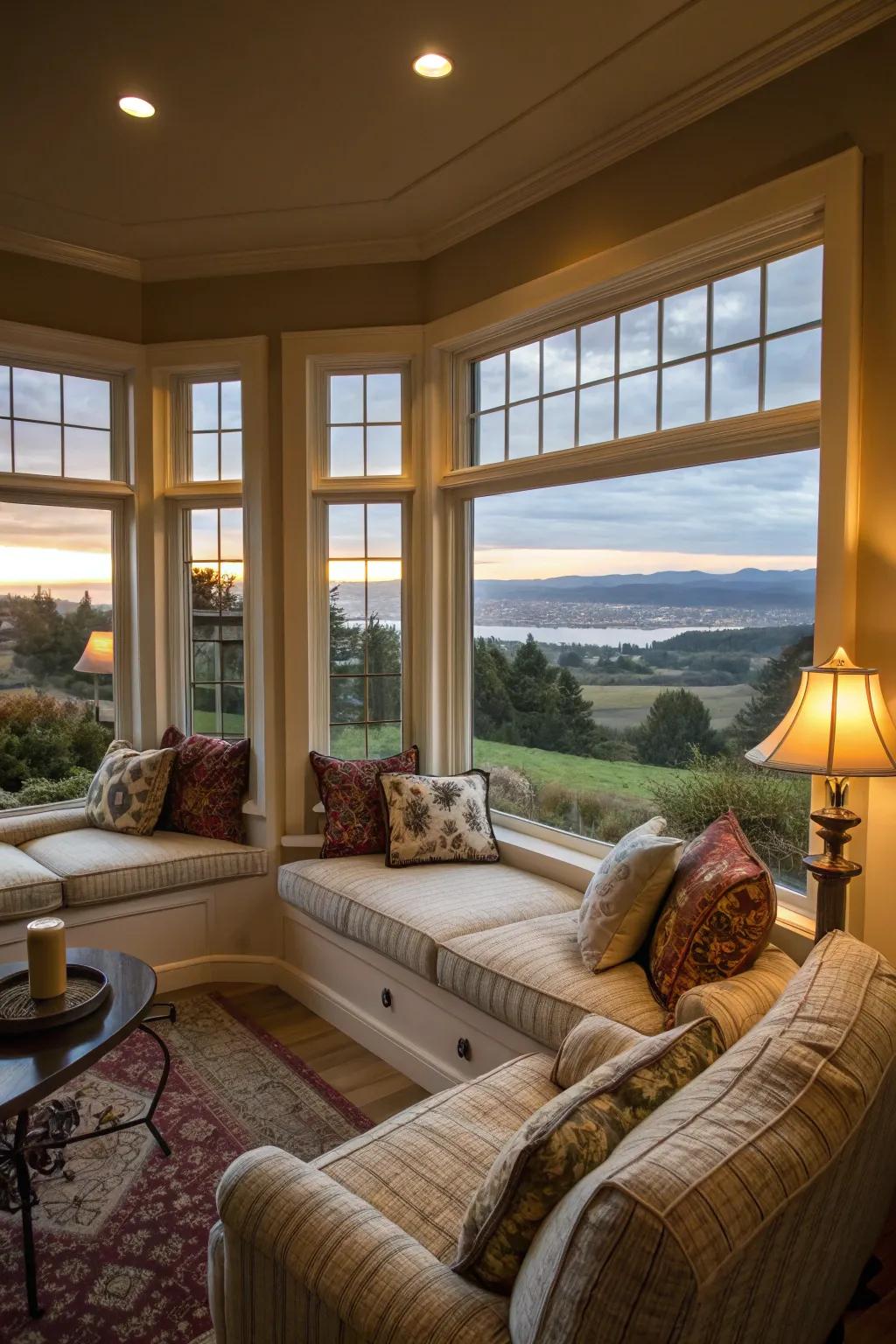 A charming bay window area that serves as a cozy spot to unwind.