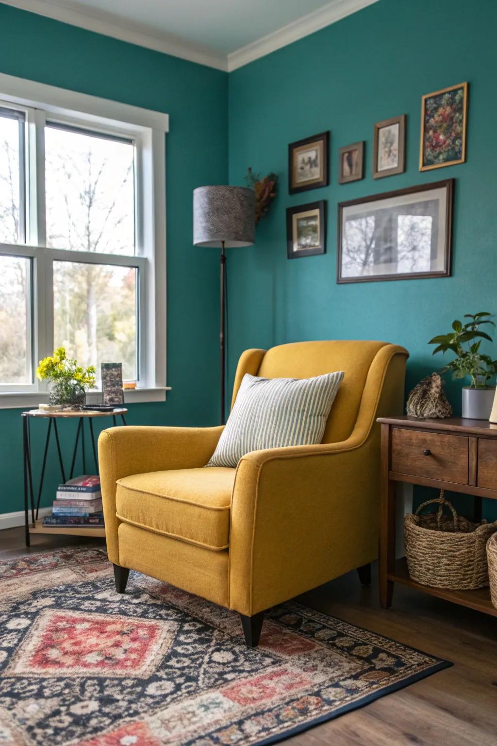 Bold colors bring a lively spirit to this inviting living room.