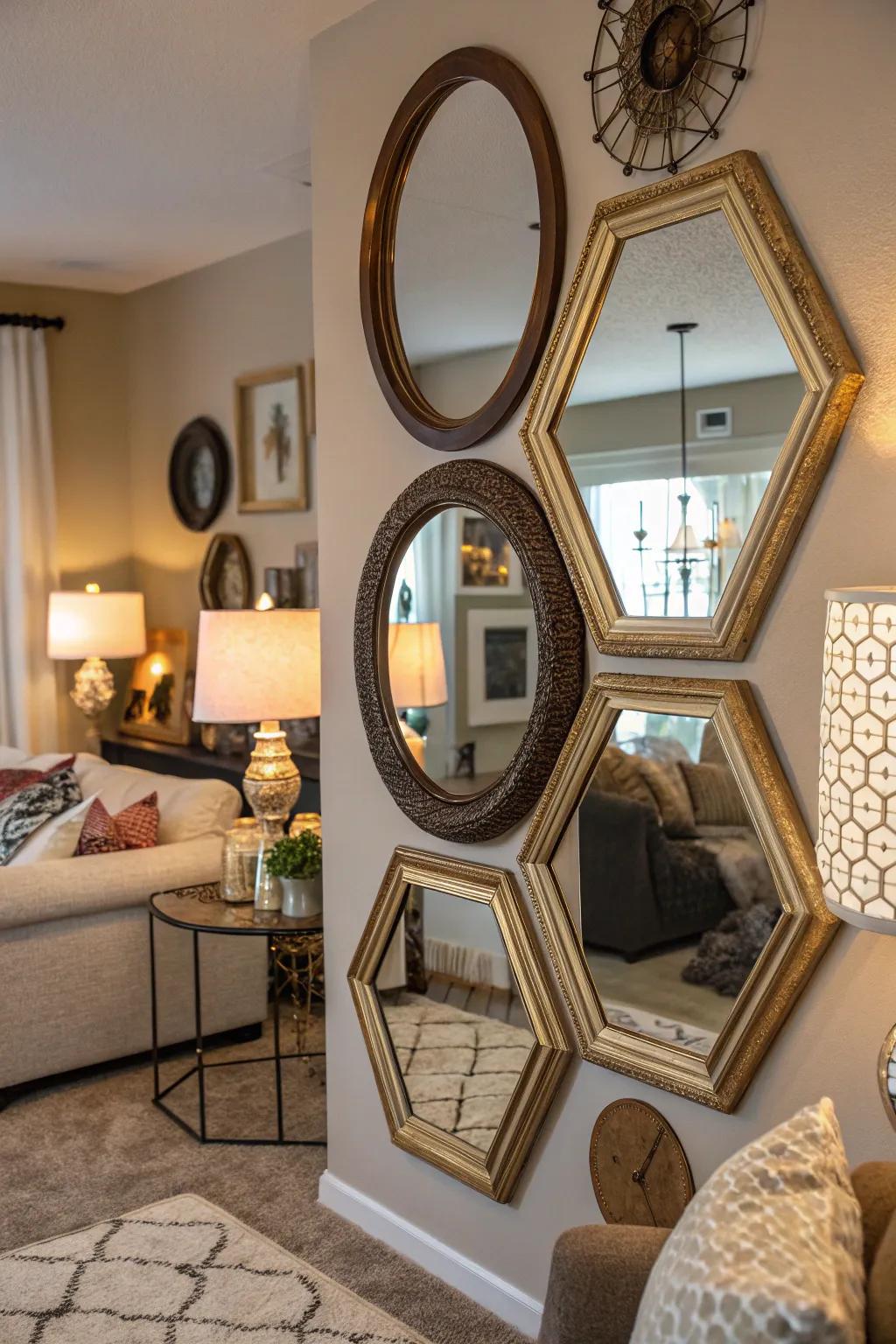 Layering mirrors creates a visually appealing and dynamic aesthetic.