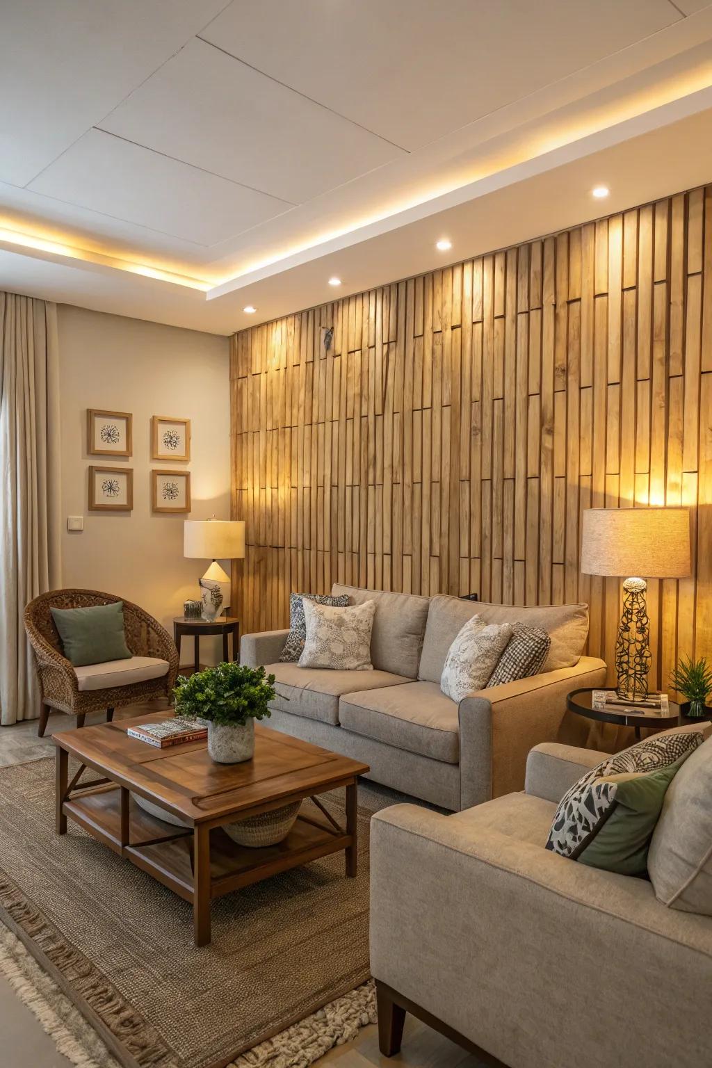 Textured wood slats add warmth and character to your space.