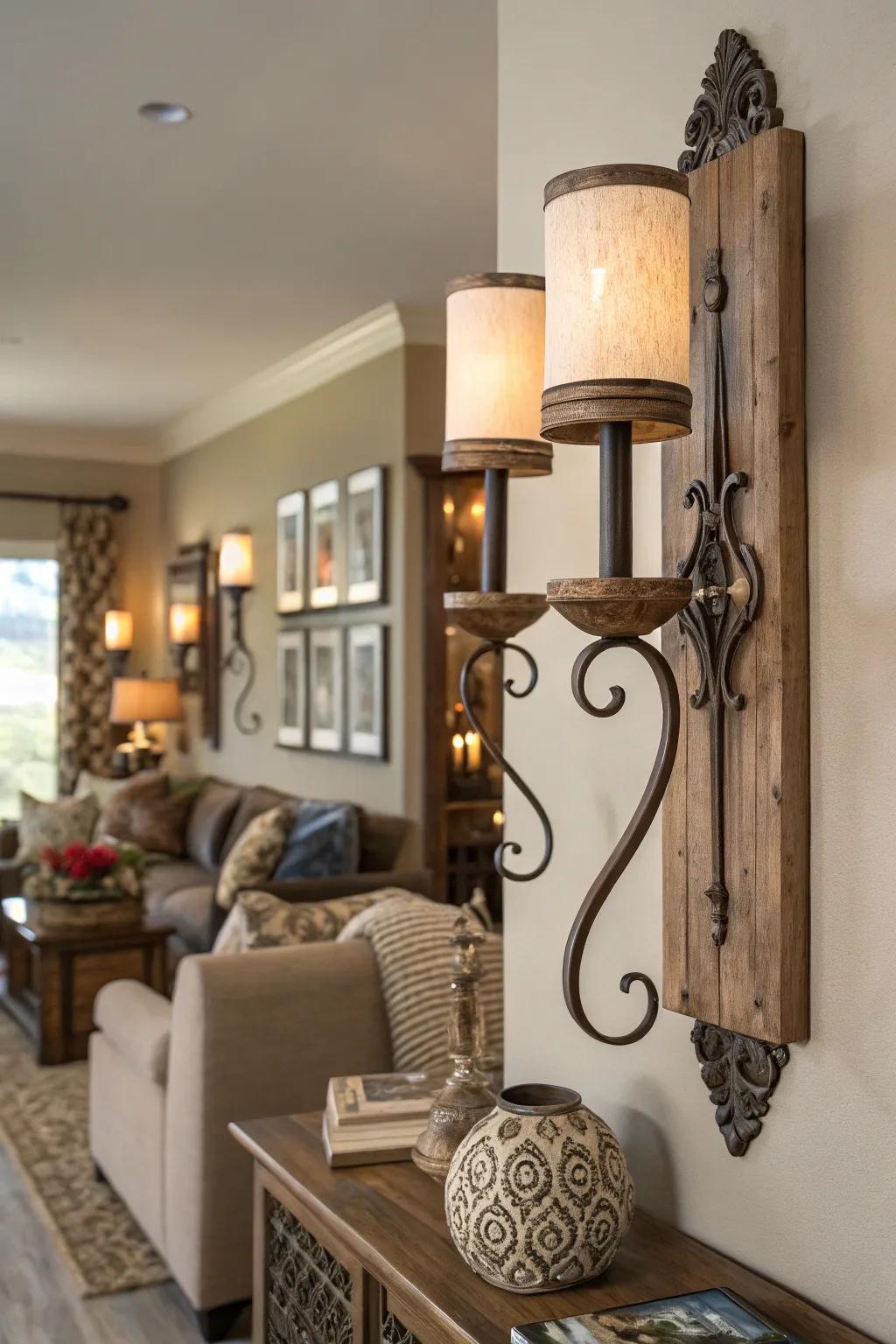 Your walls gain depth and intrigue from mixed materials.