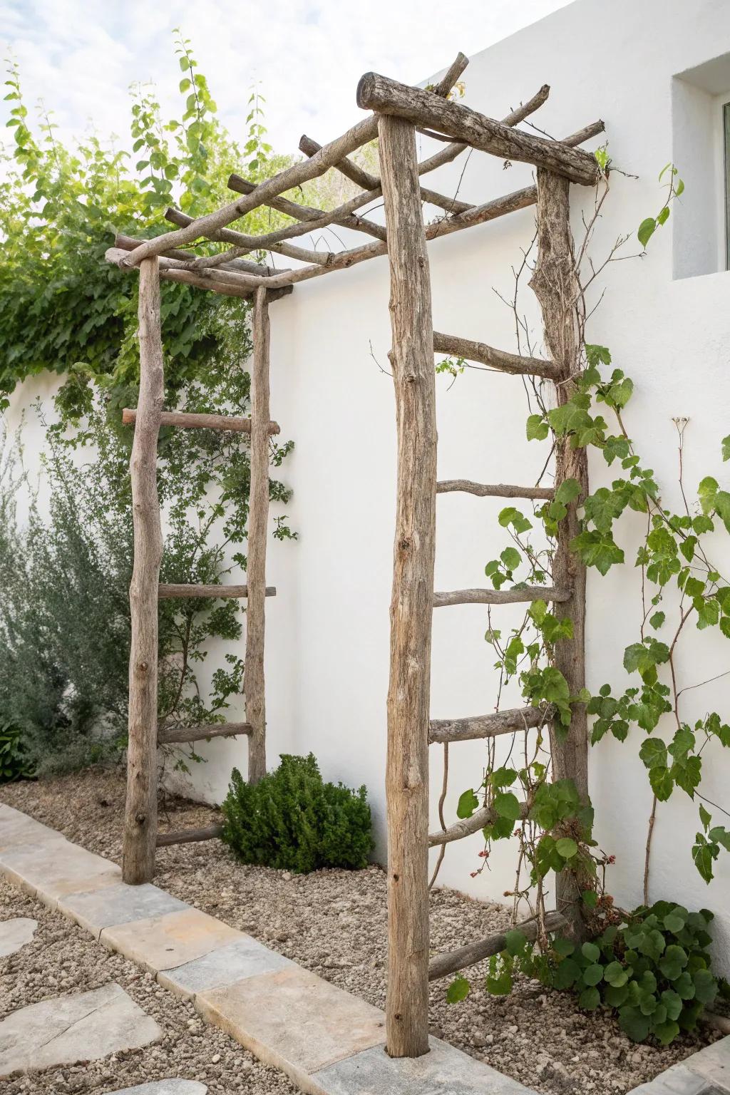 Embrace the charm of simplicity with this rustic wooden trellis, a perfect blend of Scandinavian minimalism and Boho style.