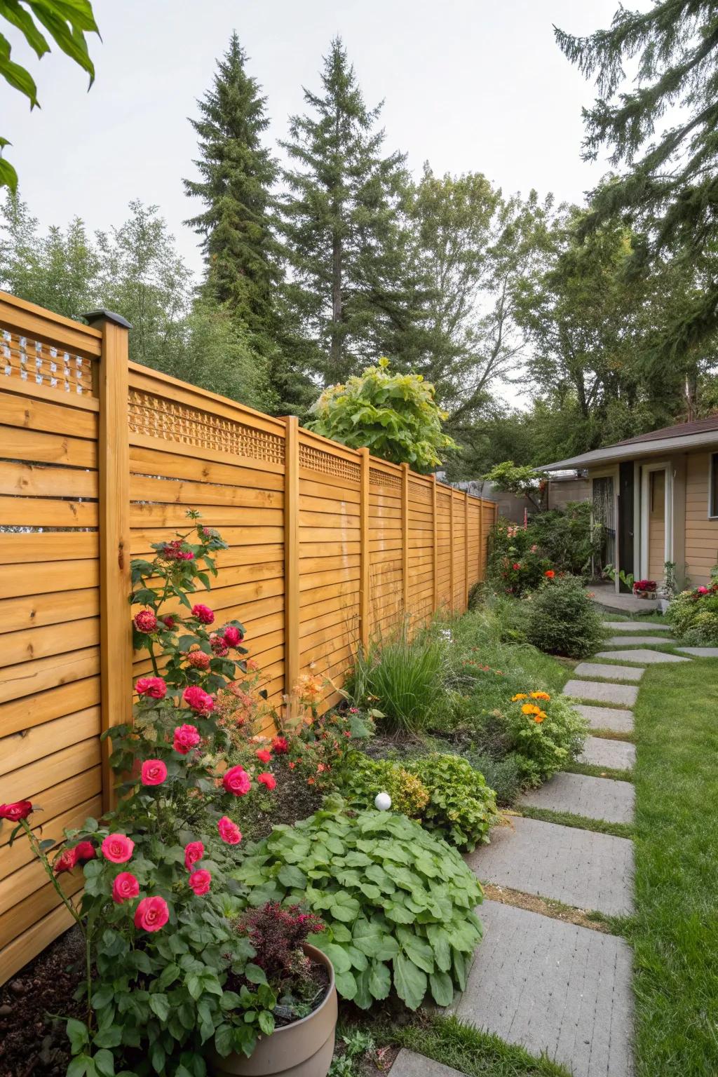Wooden strips provide an attractive and adaptable fencing solution for any garden.