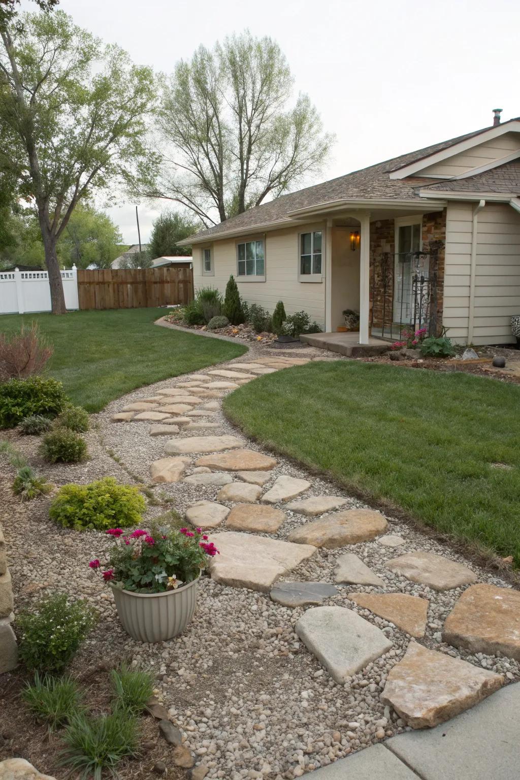 A stone landscape providing a modern and easy-care alternative to grass.