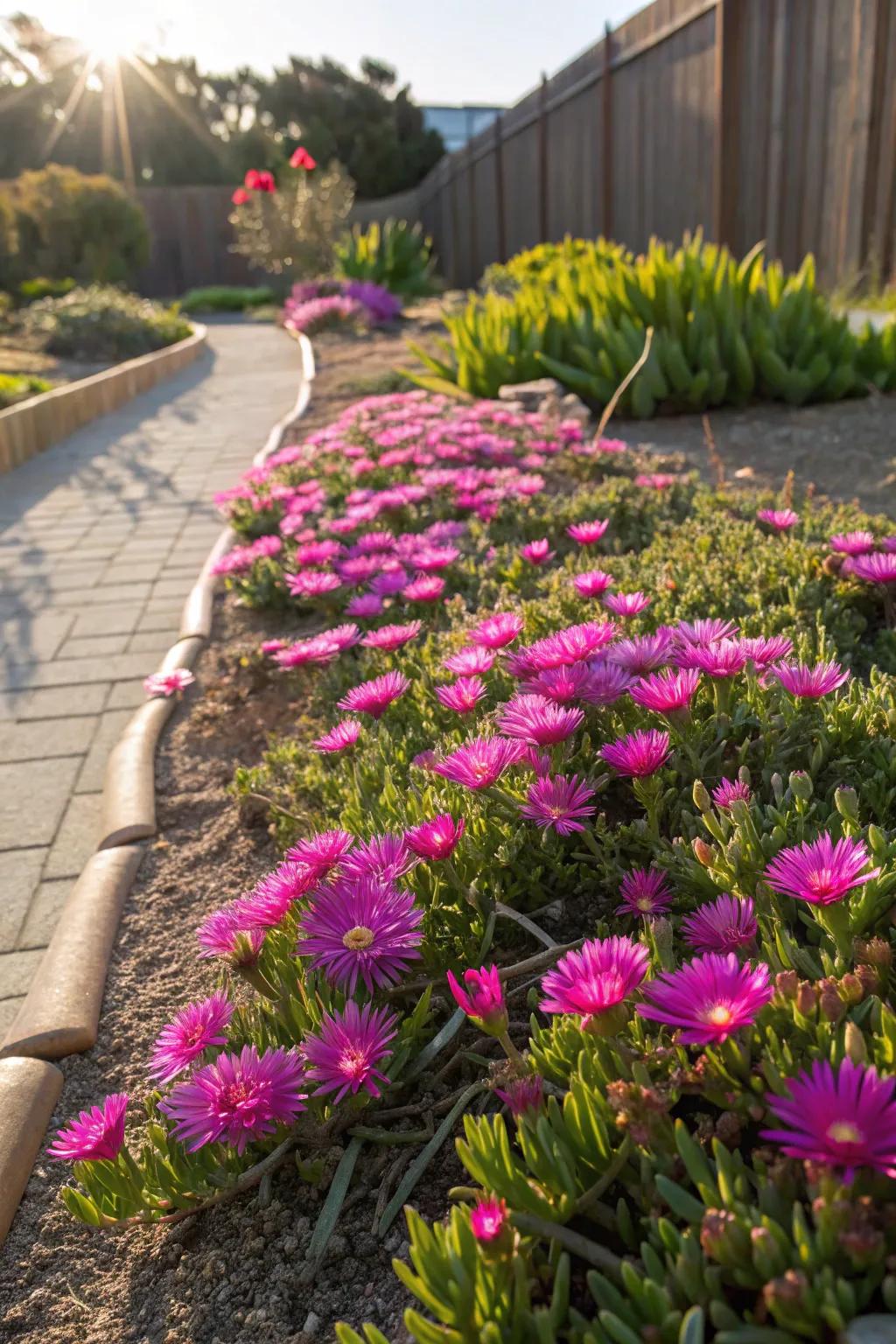 Frost Kissed Plant dazzling in the sun with its vibrant magenta blooms.