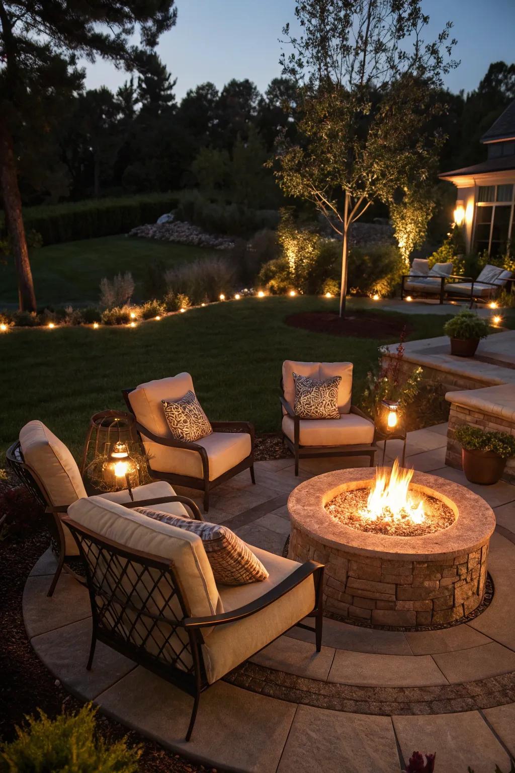 A dramatic fire pit setup perfect for evening gatherings.