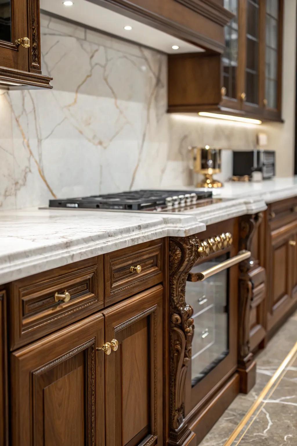 High-end materials such as marble and wood add luxury and sophistication to any kitchen.