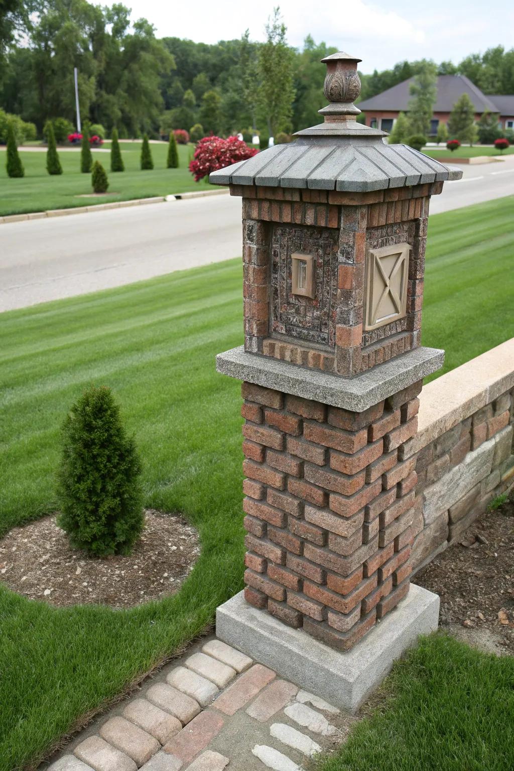Stone and brick mailbox posts introduce an element of refinement and resilience.