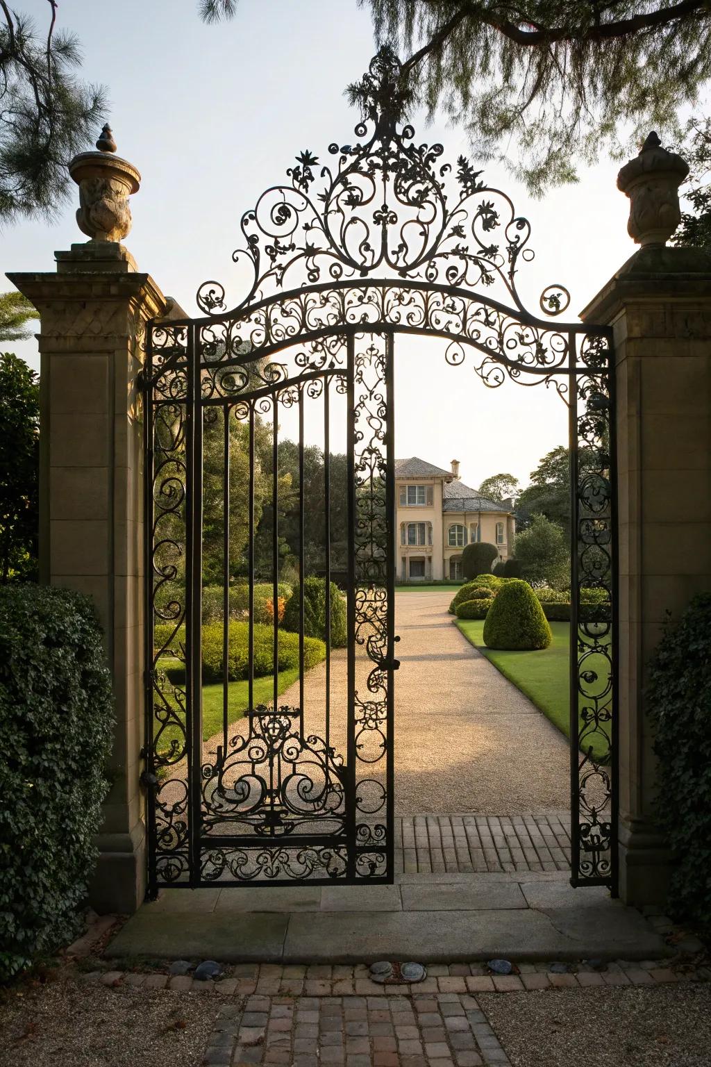 Classic ornate wrought iron gate design