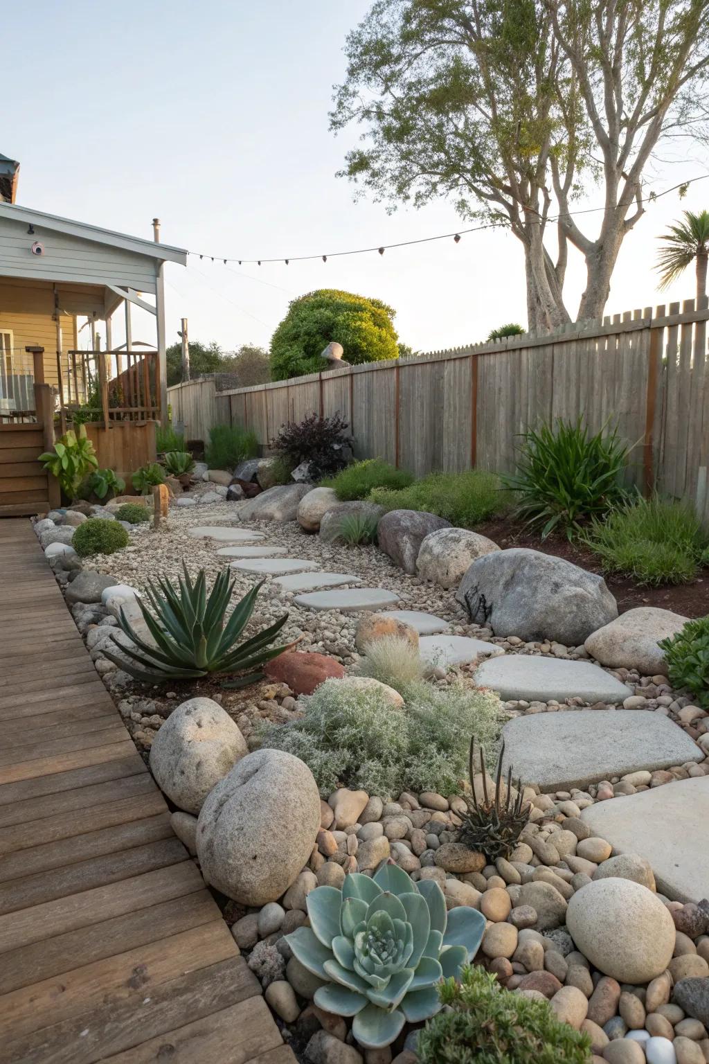 Natural stones add texture and a sense of tranquility.