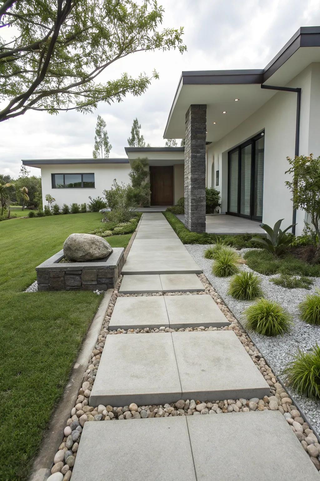 Cement and stone create a sleek, contemporary look.