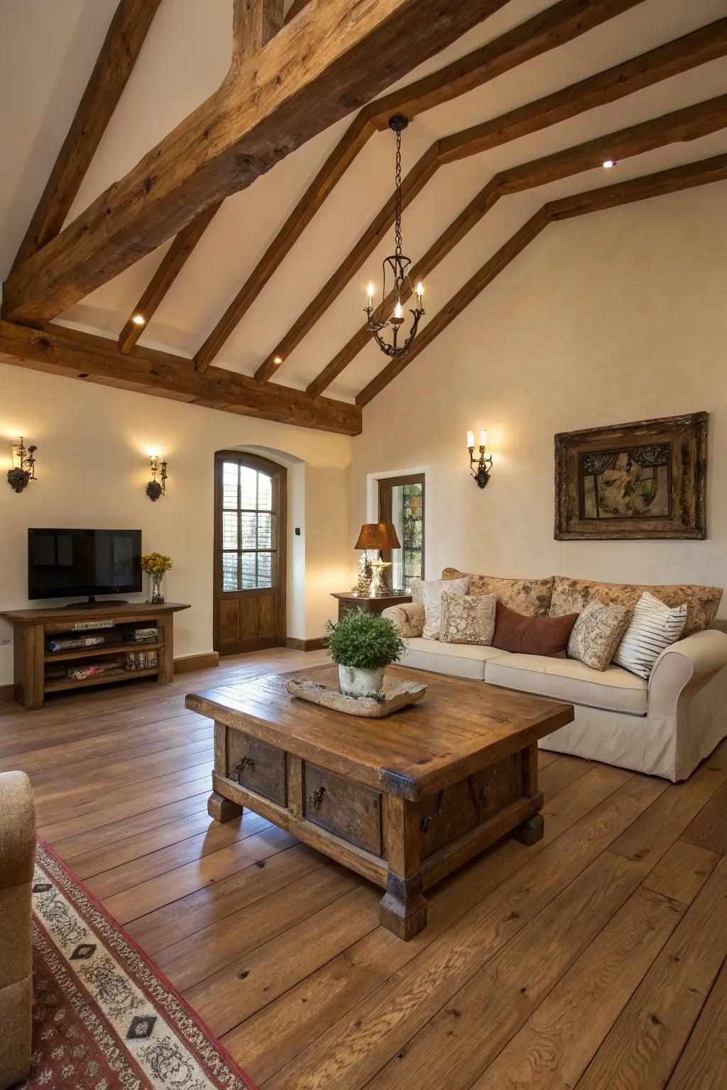 Natural timber elements infuse warmth and allure into this modern farmhouse design.