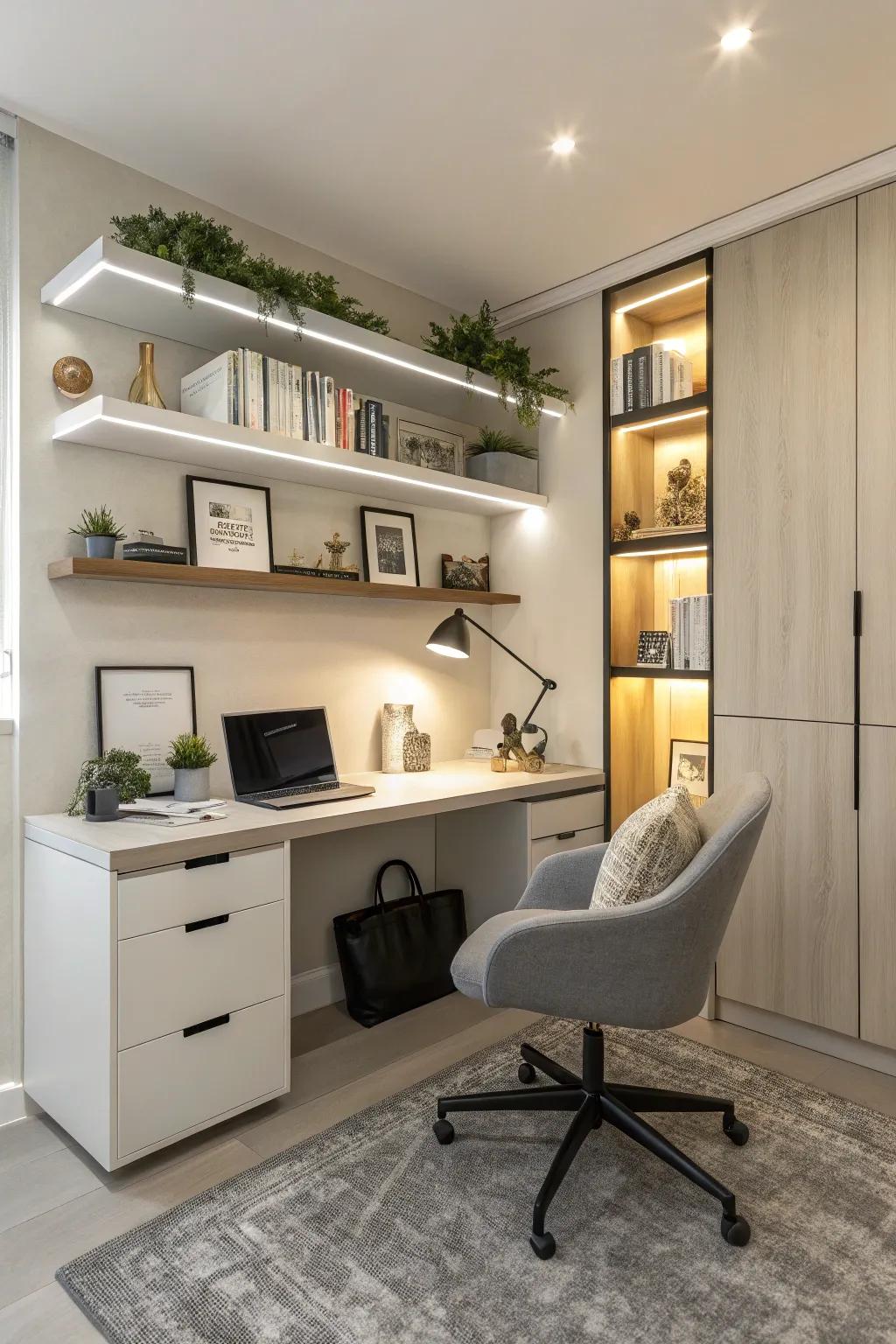 A functional yet subtle workspace in your adaptable room.