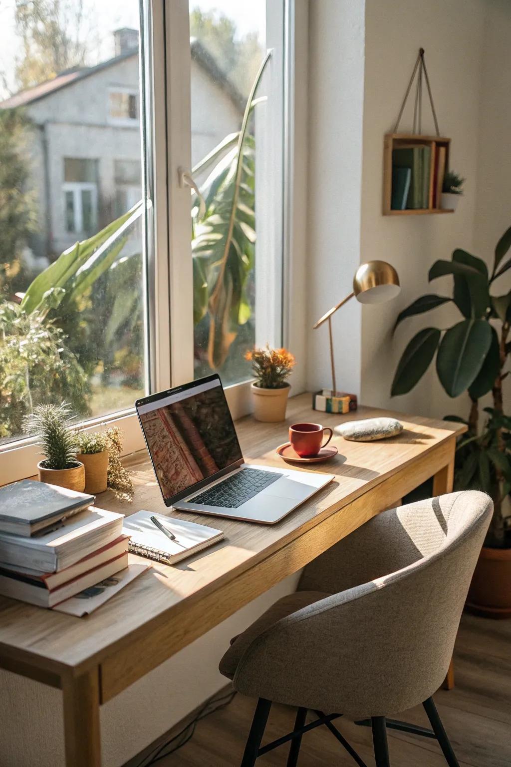 Sunlight enhancing a contemporary home office ambiance.