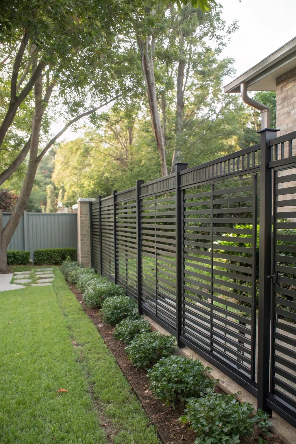 Achieve a sleek and private outdoor space with horizontal slat fences.