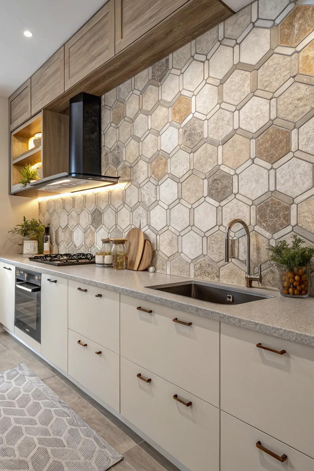 Hexagon tiles bring geometry and style to your kitchen.
