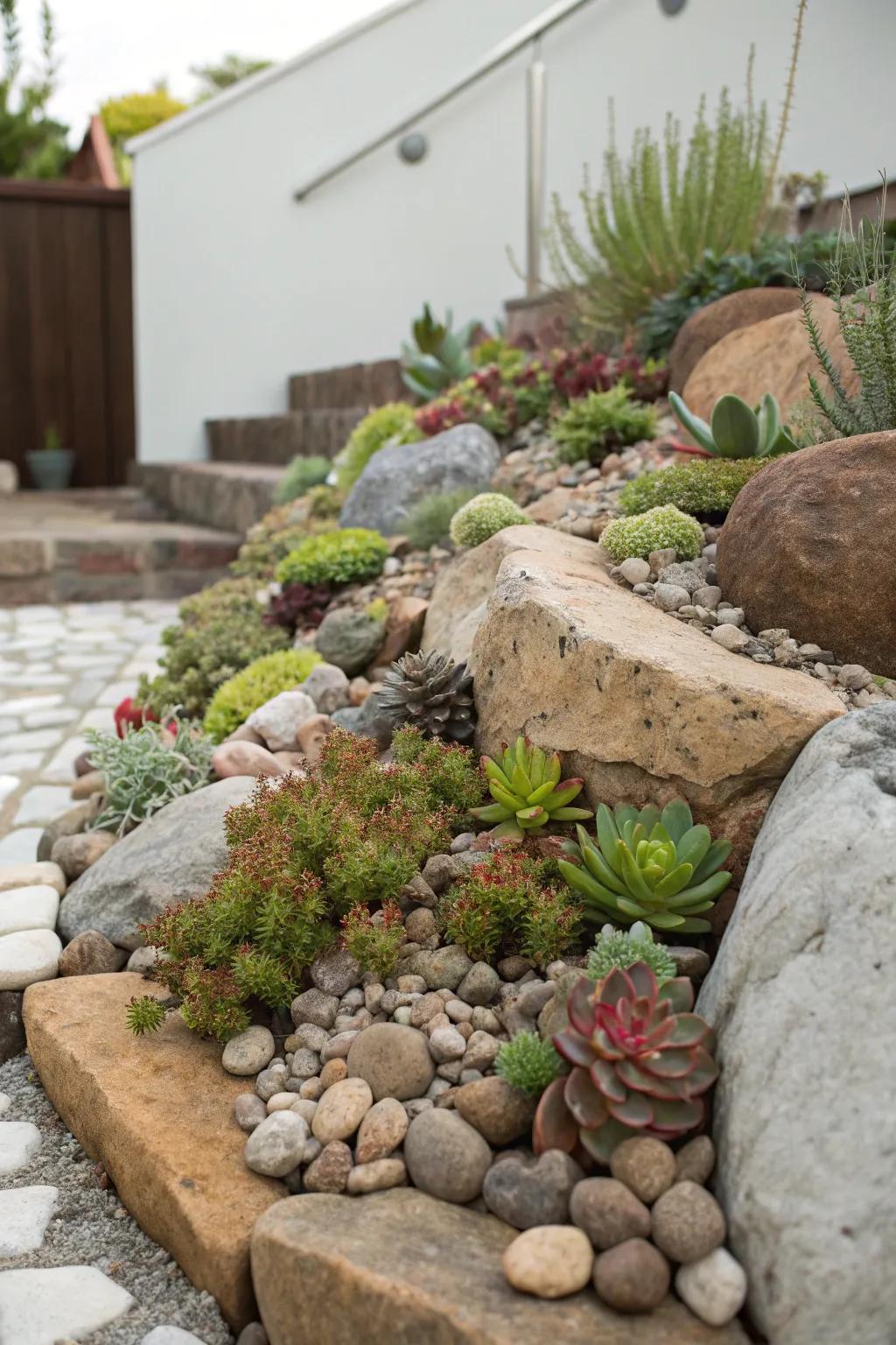 An enthralling rock display injects texture and depth into your outdoor area.