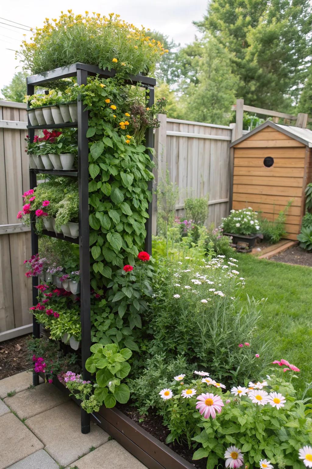Vertical gardening incorporates greenery to limited outdoor spaces.