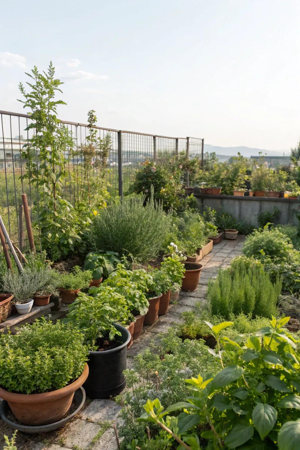 Diverse foliage infusing vibrancy into a compact garden space.