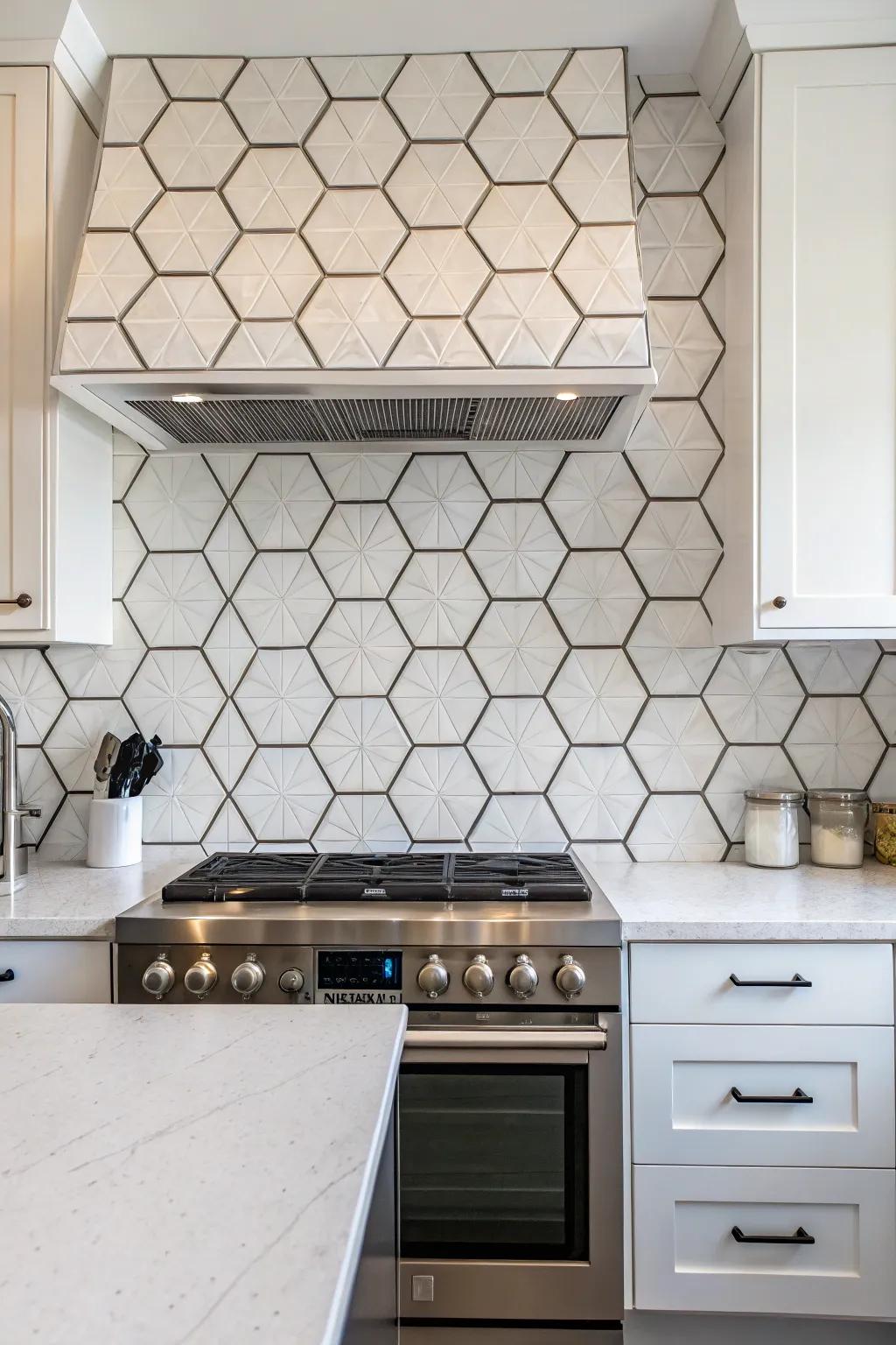 A geometric mosaic that adds a modern touch to the kitchen.