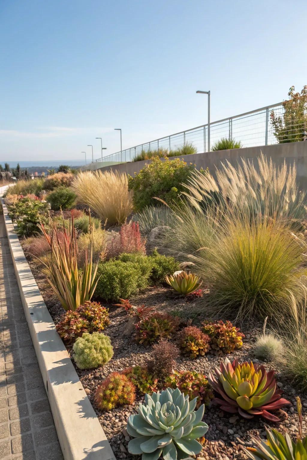 An energetic selection of water-wise succulents and grasses.