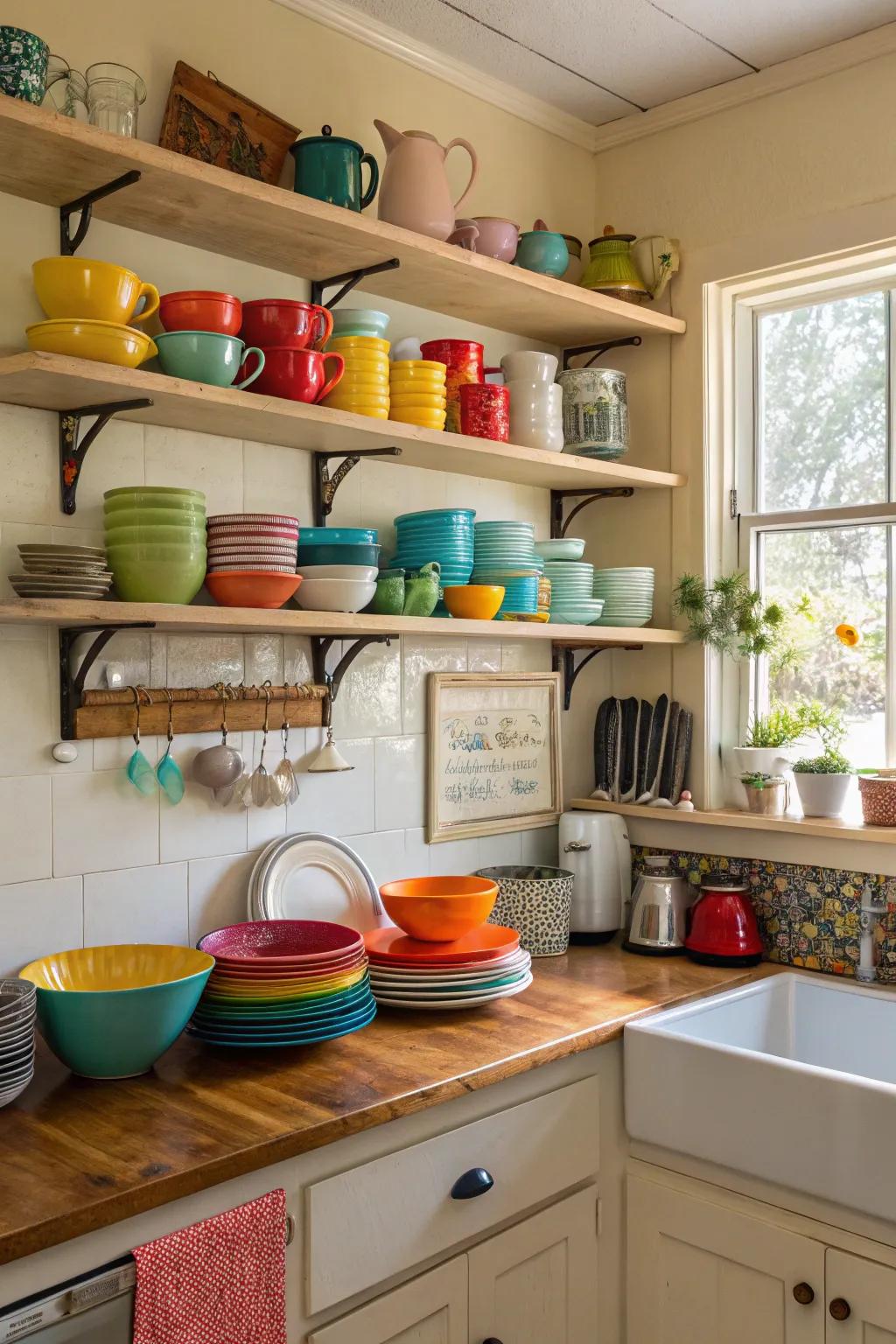 Open shelving adds both appeal and practicality to your kitchen design.