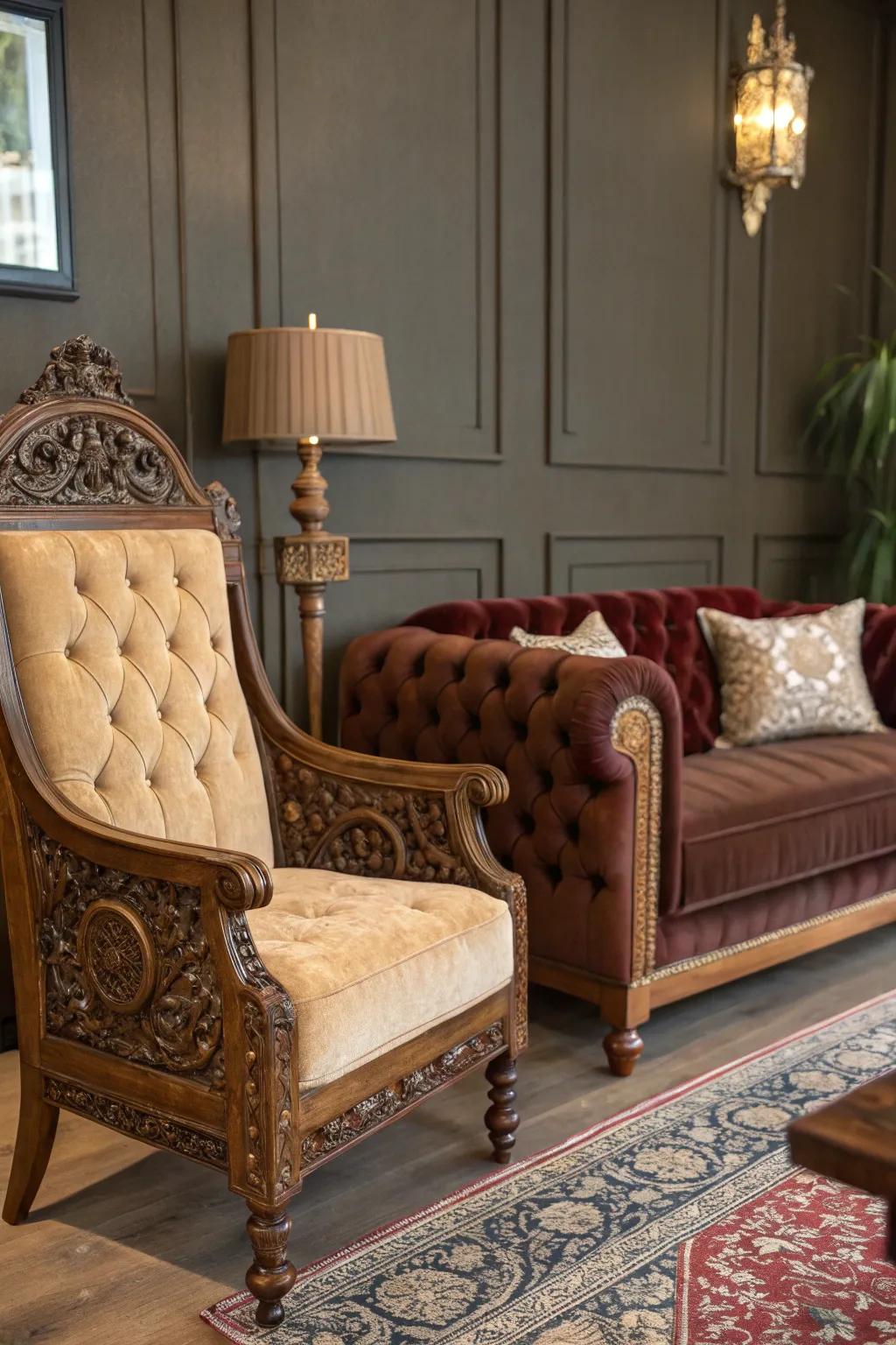 Intricate furniture designs bring old-world elegance into your home.