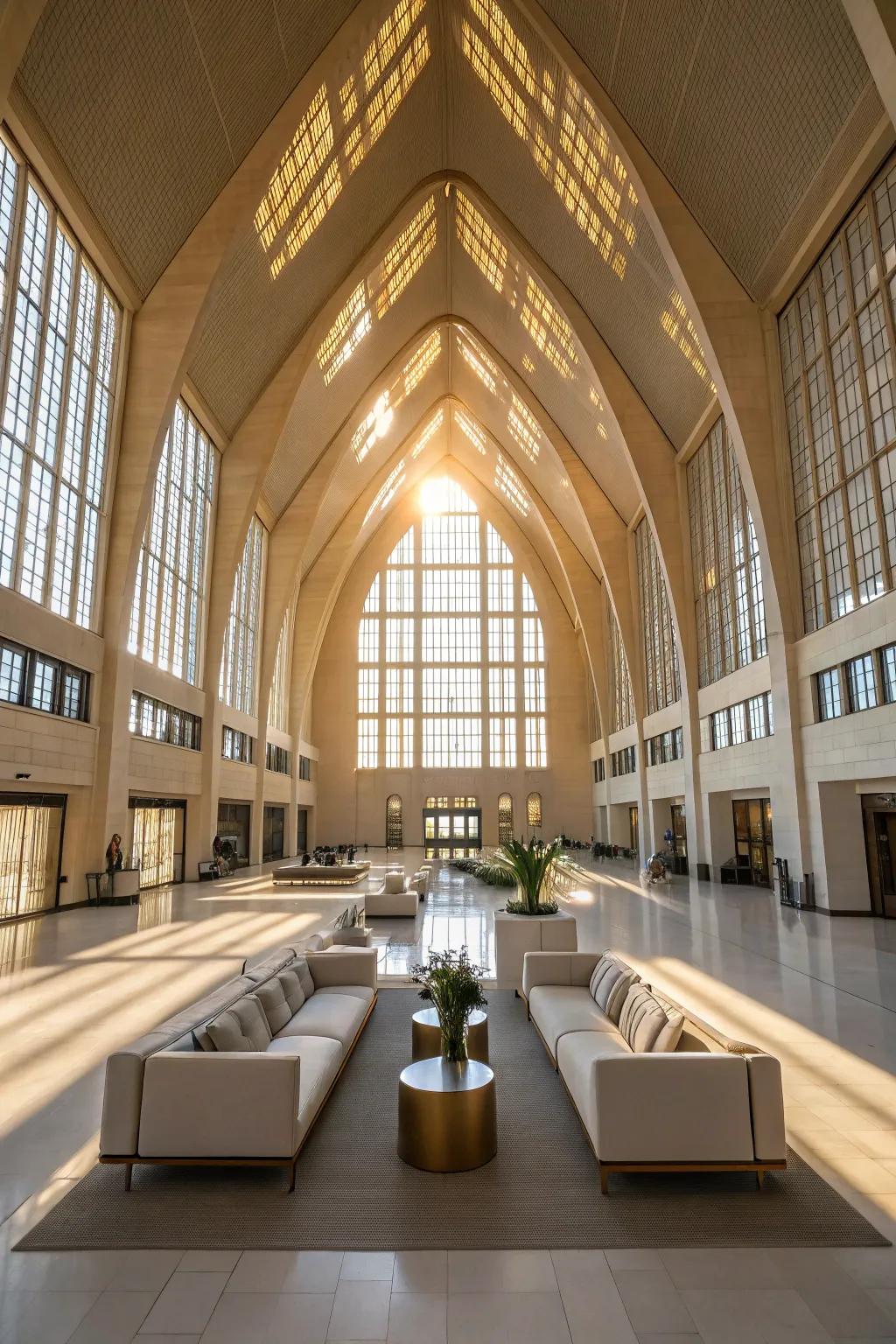 A vaulted ceiling adds drama and elegance to this spacious area.