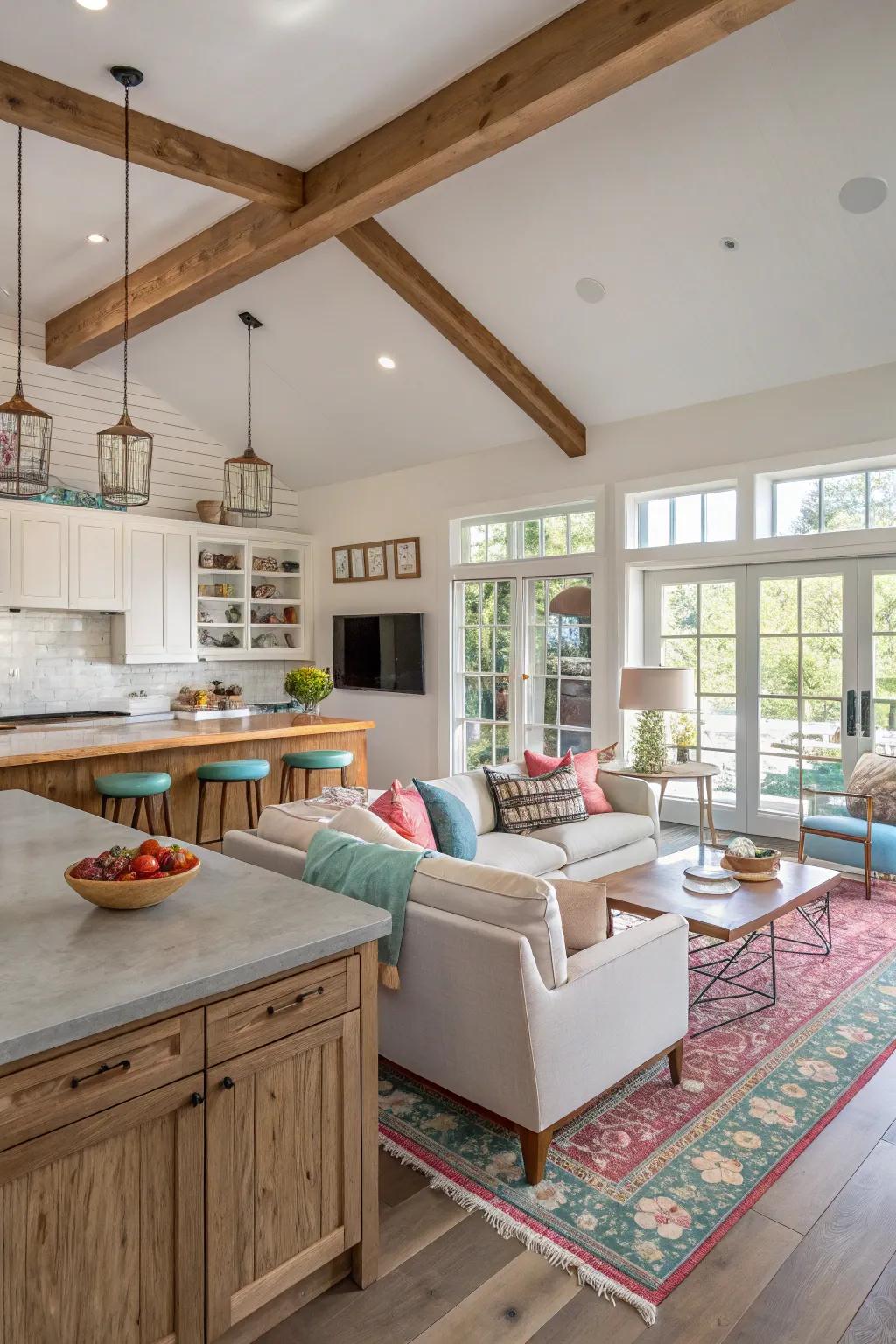 A unified palette in an open-plan setting enhances continuity and cohesion.