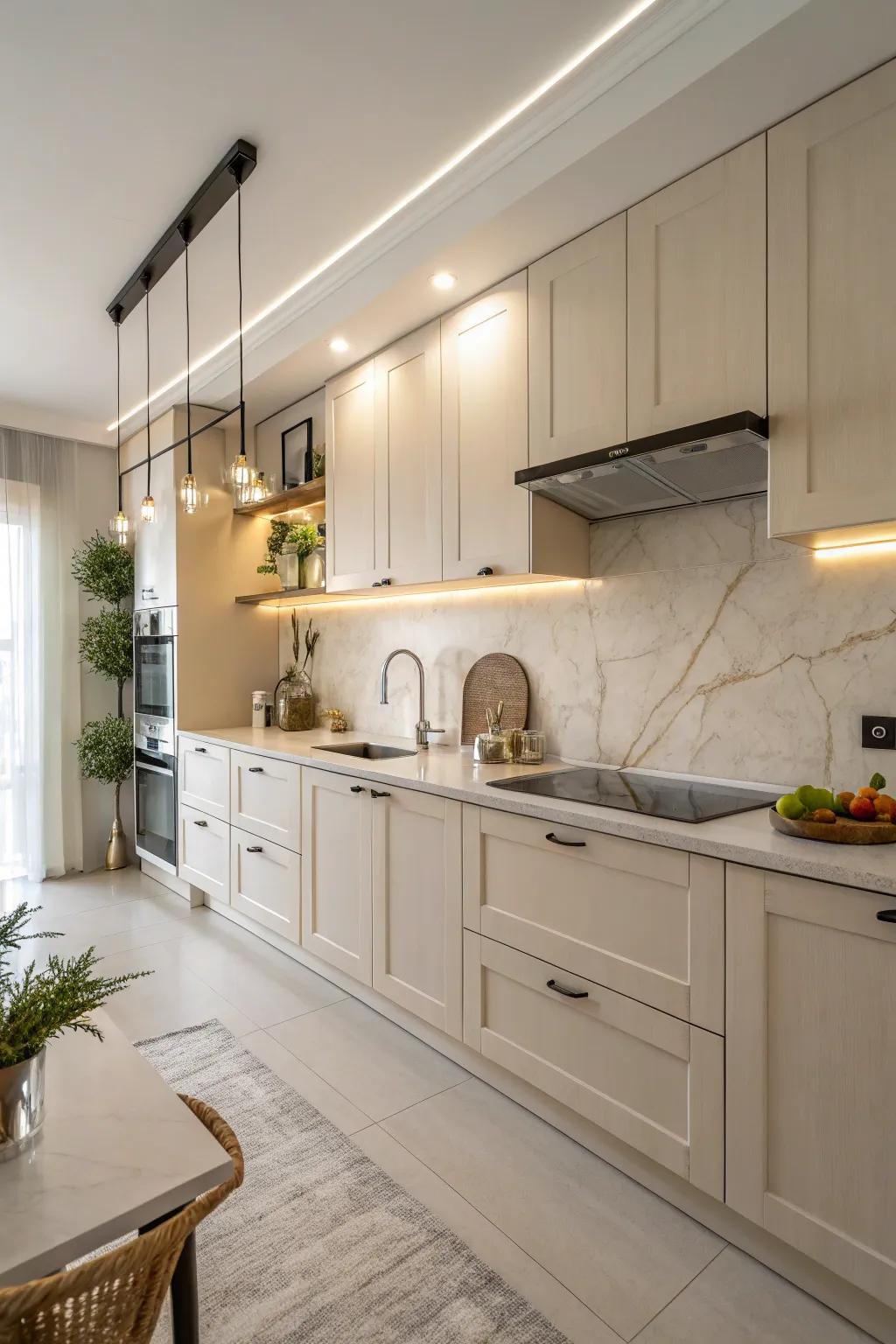 Neutral tones establish a calm setting, enabling organic materials to stand out.