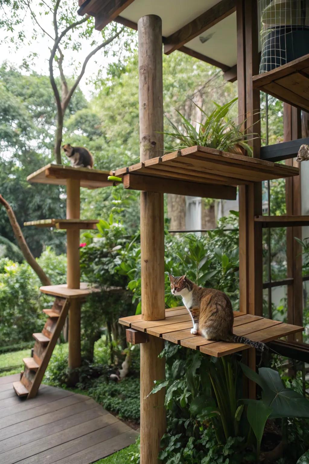 Multi-tiered platforms present stimulating climbing prospects for cats.