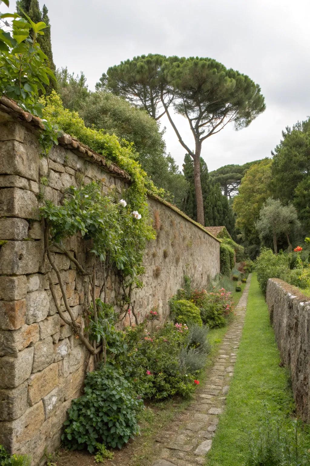 Stone walls layer richness and uniqueness into any garden landscape.