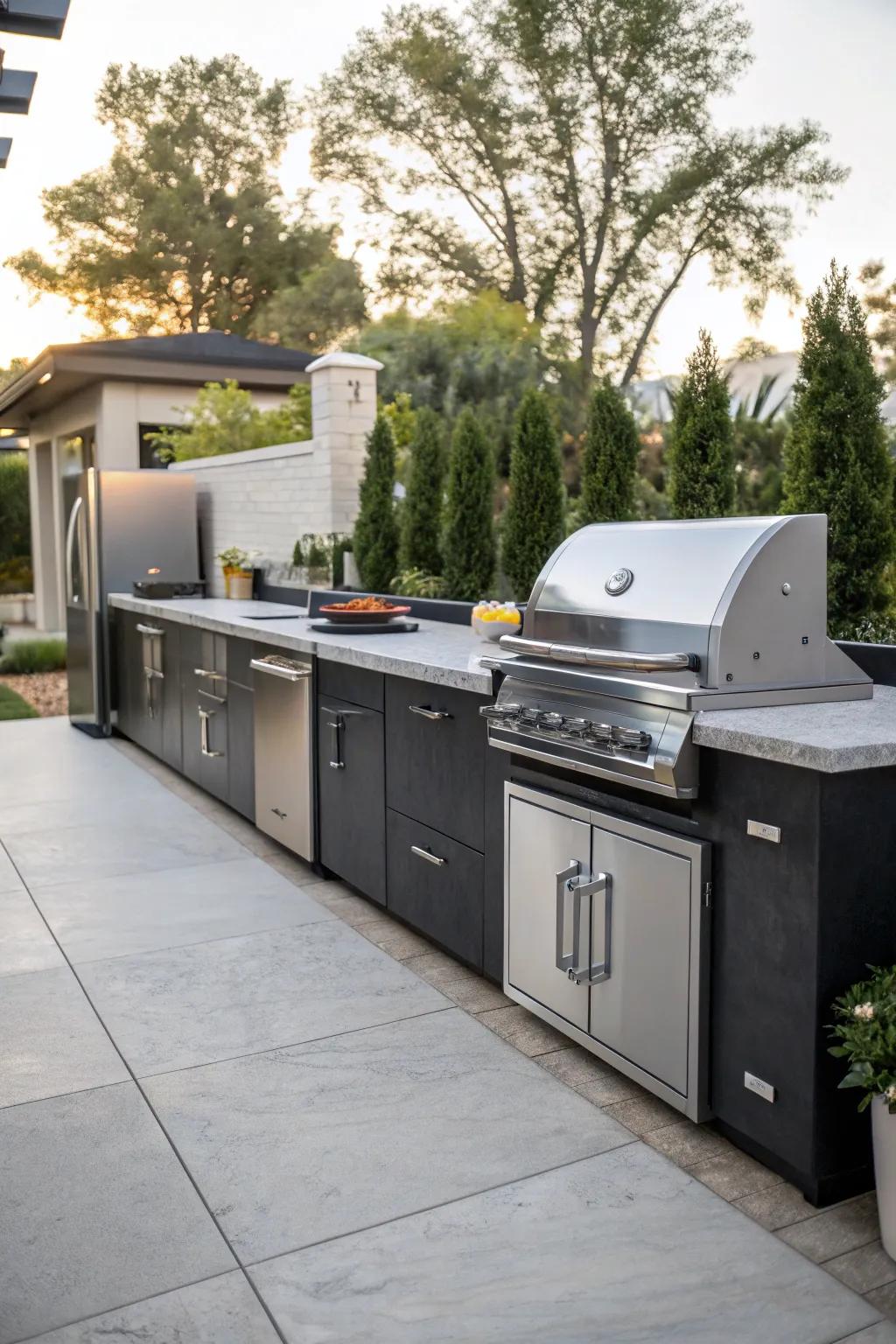 An outdoor kitchen brings all the conveniences of indoor cooking outside.