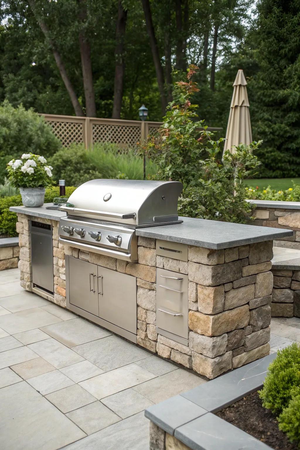 Raise the bar in your backyard with a custom stone cooking island.