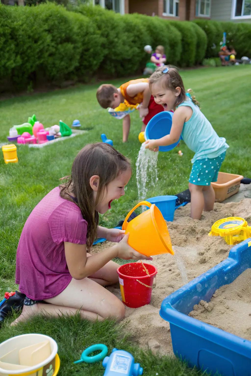 Engage the senses with sand and water play setups.