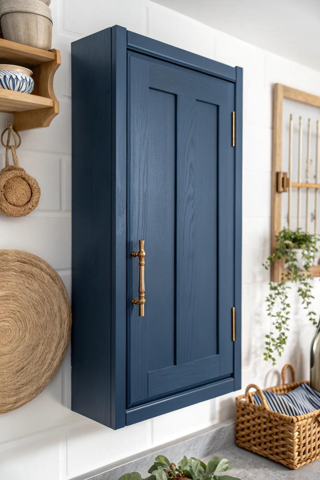 Transform your kitchen with a touch of navy sophistication. #KitchenMakeover #BoldBlues