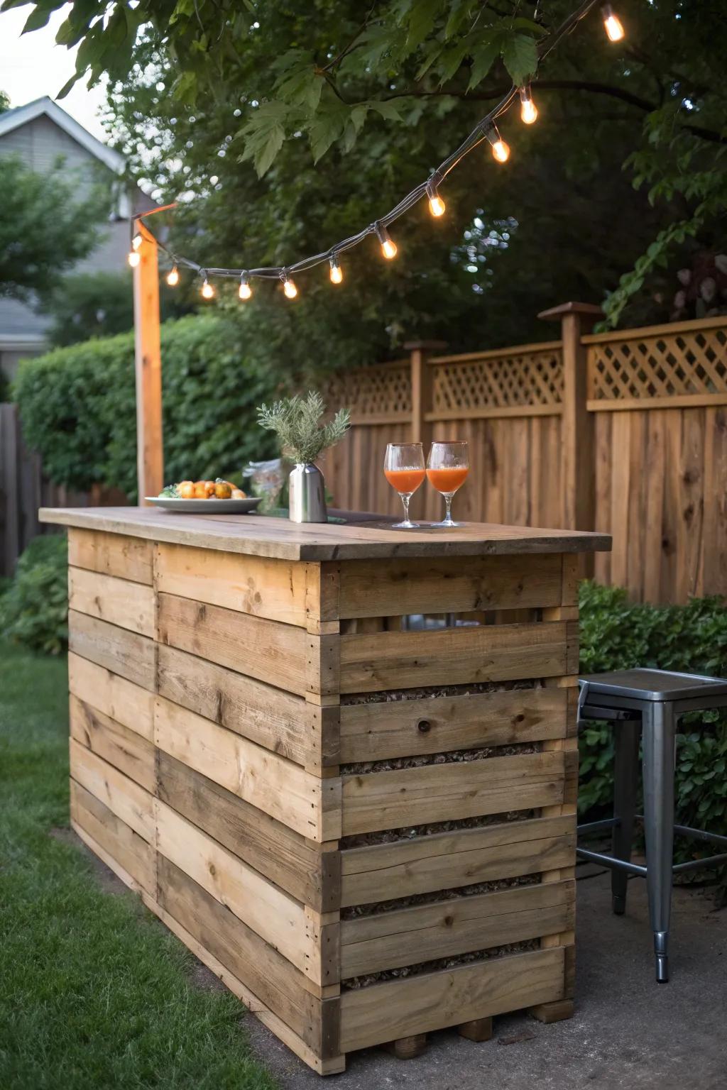 Elevate your small space with this handcrafted folding pallet bar—where functionality meets style.