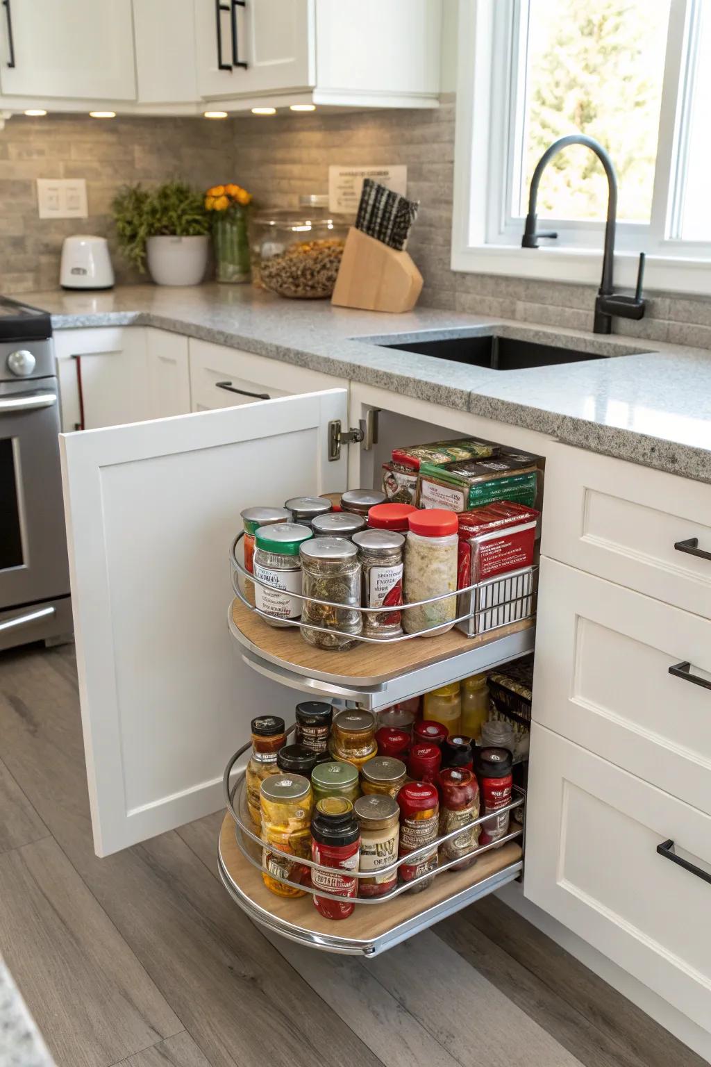 Turn tricky corners into functional spaces with Lazy Susans.