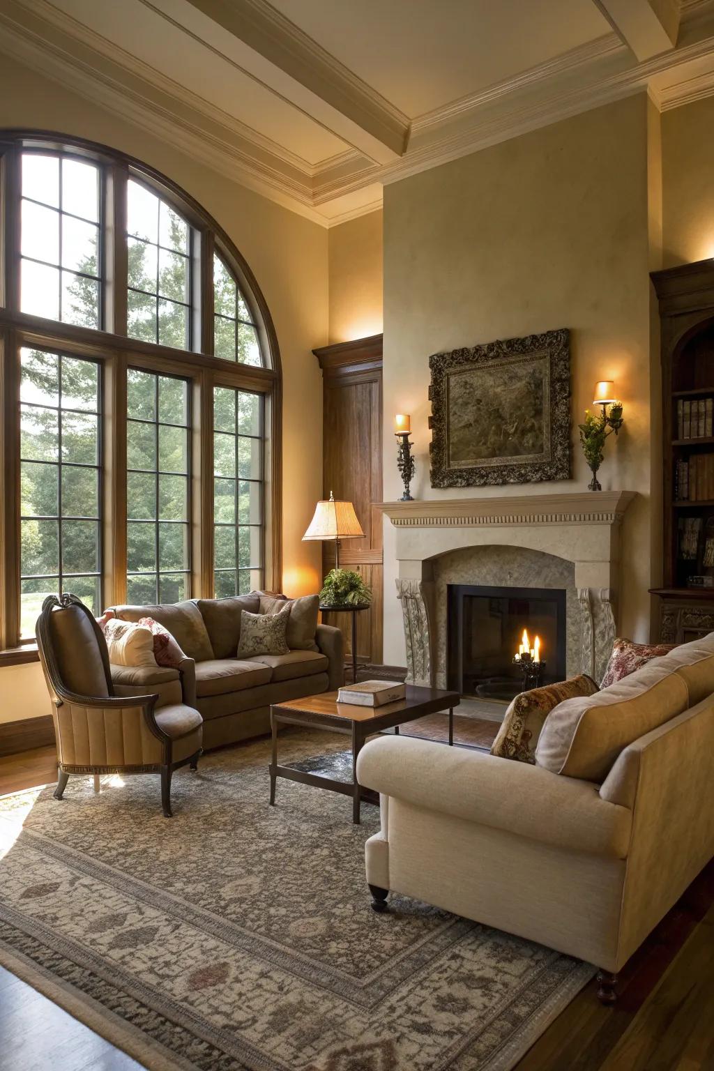 Furniture strategically placed to complement architectural features.